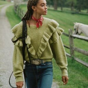 Lost + Wander Anthropologie Viveka Ruffled Knit Pullover Sweater